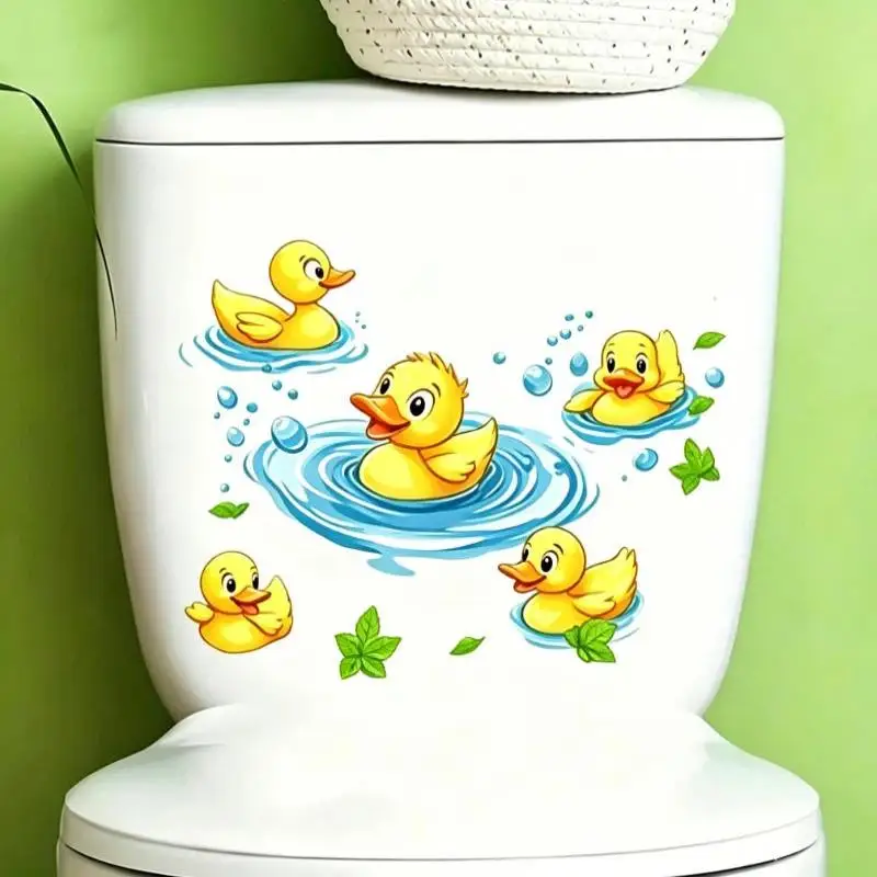Cute Yellow Duck Bathroom Wall Sticker Toilet Sticker PVC Bathroom Sink Decal Removable Self-Adhesive Home Decor Car Sticker