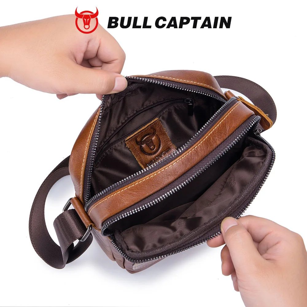 BULLCAPTAIN skórzana męska torba biznesowe torby na ramię odpowiednie dla 7.9 Cal Ipad Mini wysokiej jakości męskie torby typu Crossbody — zdjęcie 6