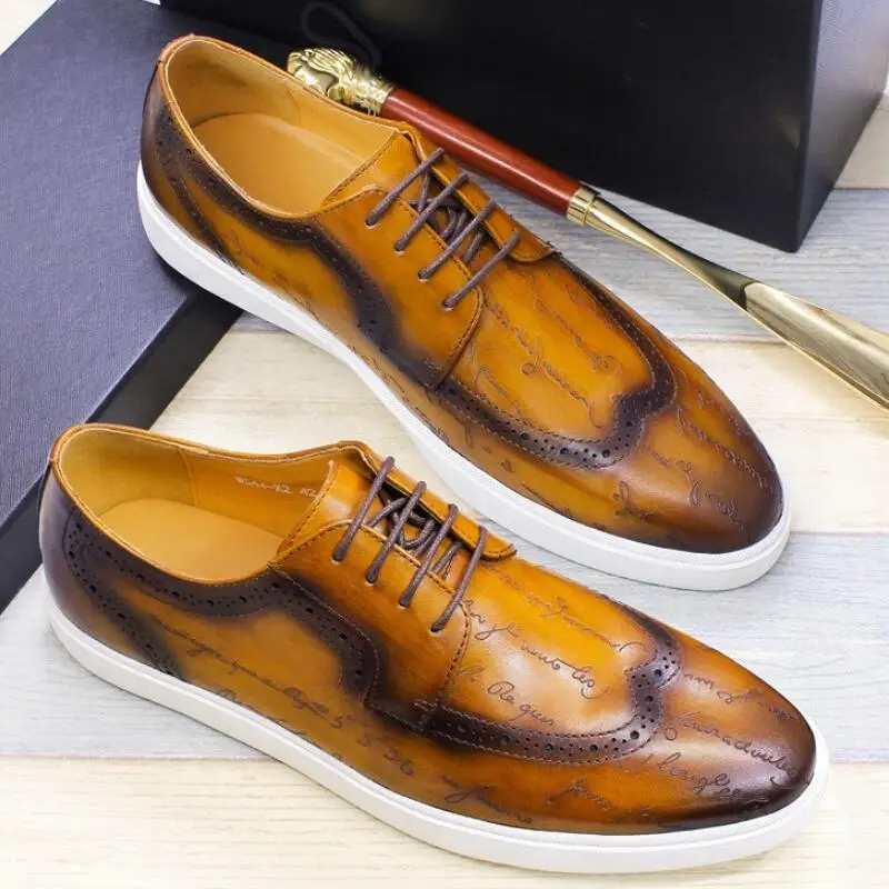 Luxury men\'s shoes Leather latex cushioned elastic casual shoes New dress shoes Everyday party shoes A19