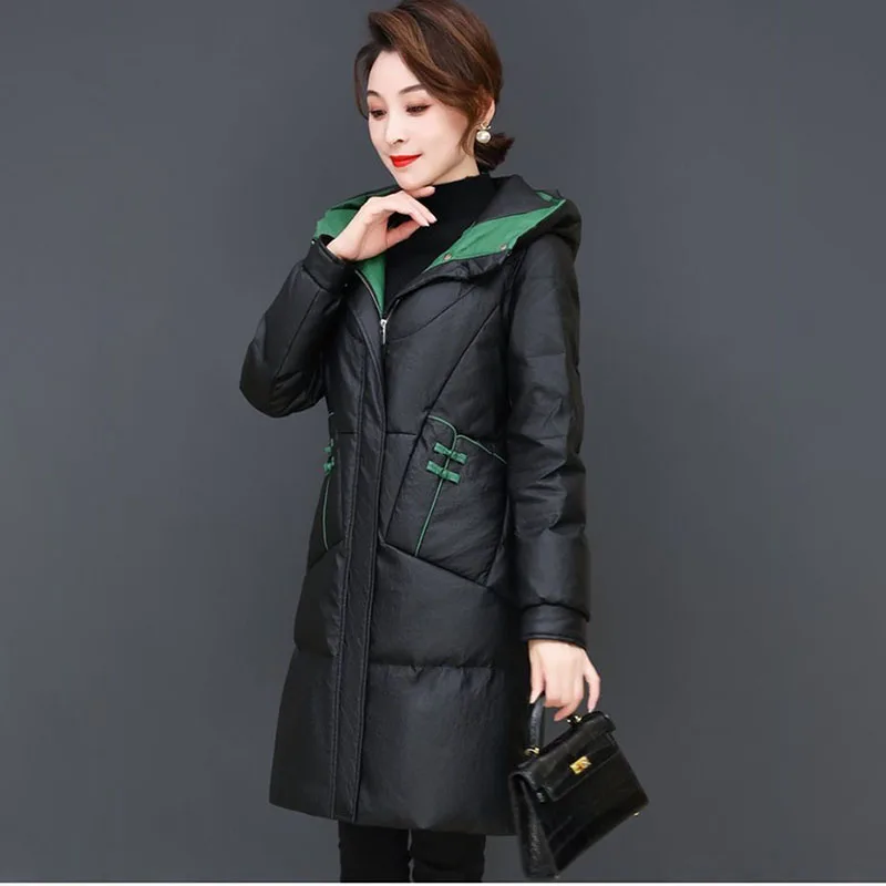 

New Women's Long Down Cotton Jacket Black Winter Thicke Warm Qadded Jacket Fashion female hooded Parker overcoat Cotton clothes