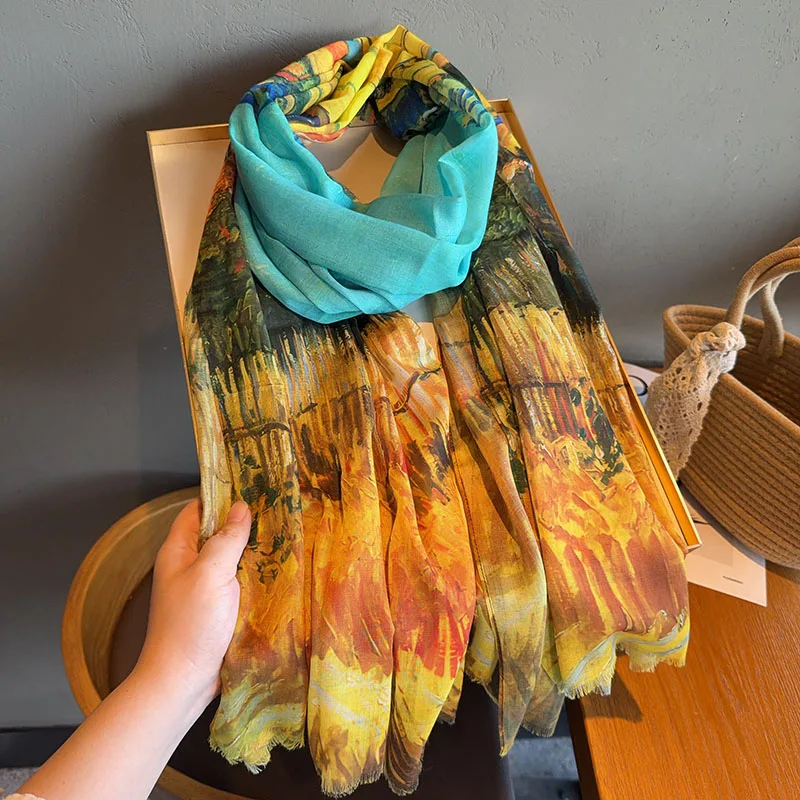 pintura-a-oleo-lenco-de-seda-de-campo-de-trigo-dourado-lenco-de-linho-de-algodao-feminino-primavera-verao-viagem-fina-protecao-solar-envoltorio-de-cabeca-praia