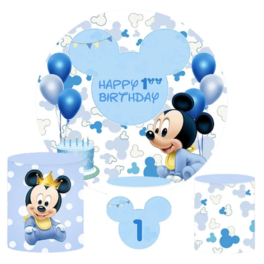 Baby Mickey Mouse Round Backdrop 3 Cylinder Cover Background Photography Baby Shower Birthday Party Dessert Table Decoration