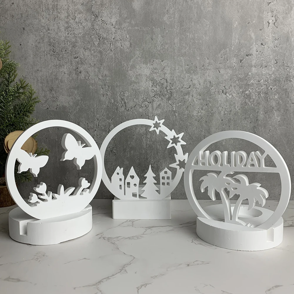 Star House Candlestick Silicone Mold Diy Home Circle Ornament Making Plaster Concrete Resin Candle Holder Casting Molds