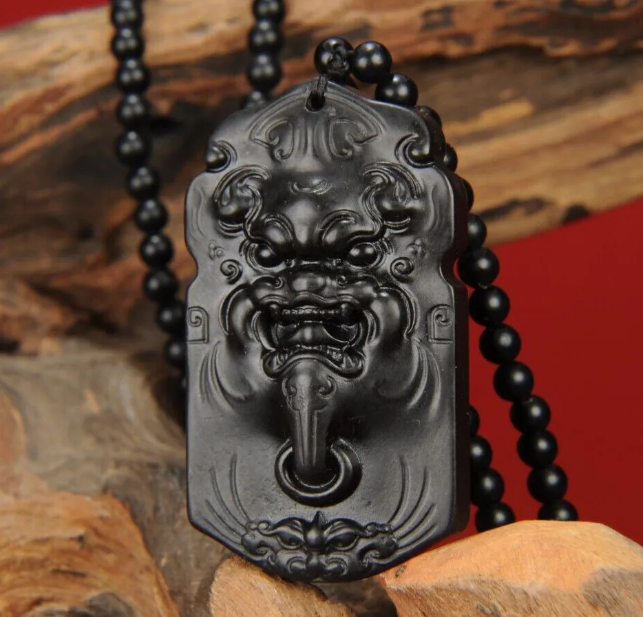 

CERTIFIED 44g 100% NATURAL NEPHRITE BLACK JADE HAND CARVED patron saint PENDANT