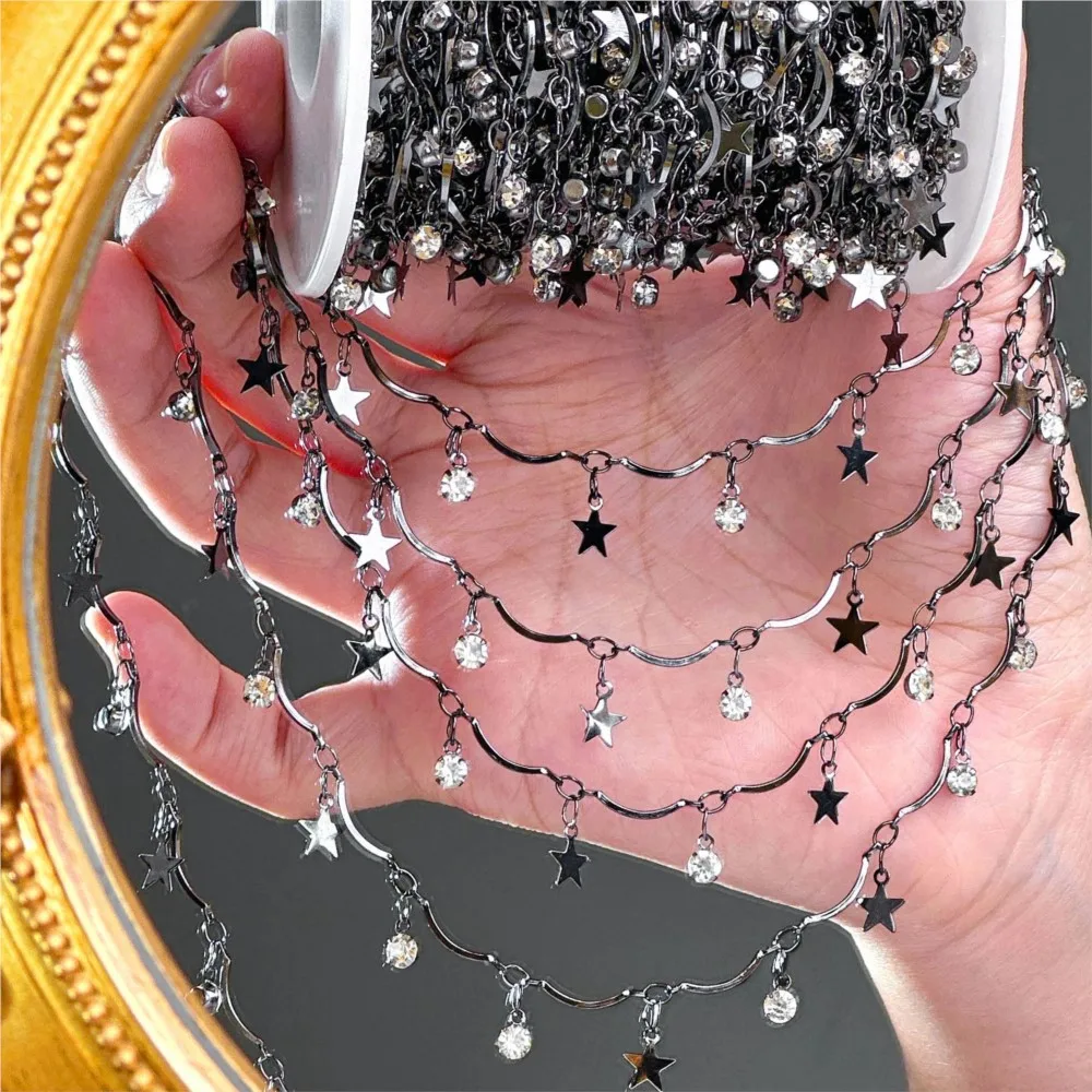 0.5/1/2M Sparkling Star Rhinestone Chain Tassel Bending Rod Copper Chain DIY Bracelet Necklace Jewelry Clothing Accessories