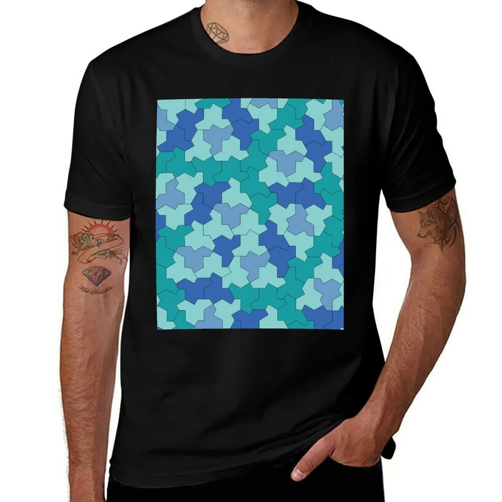 

Aperiodic Monotile Einstein Tiles, Einstein Shapes in Blue and Green T-Shirt anime t shirts Man t-shirt mens fashion