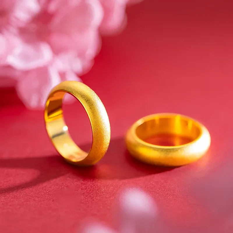 Luxury  9999 24K Real Gold Ring Sand Gold Outer Sand Inner Light Inheritance Ring for Men and Women Couples Sandblasting Ring