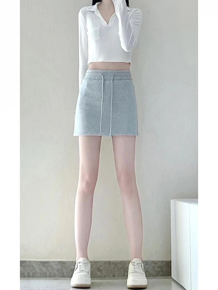 

High Waist ey Sports Skirt Women's A-Line Slim Fit f Body Skirt Wrap around ort Skirt Small Size Skirt Pants