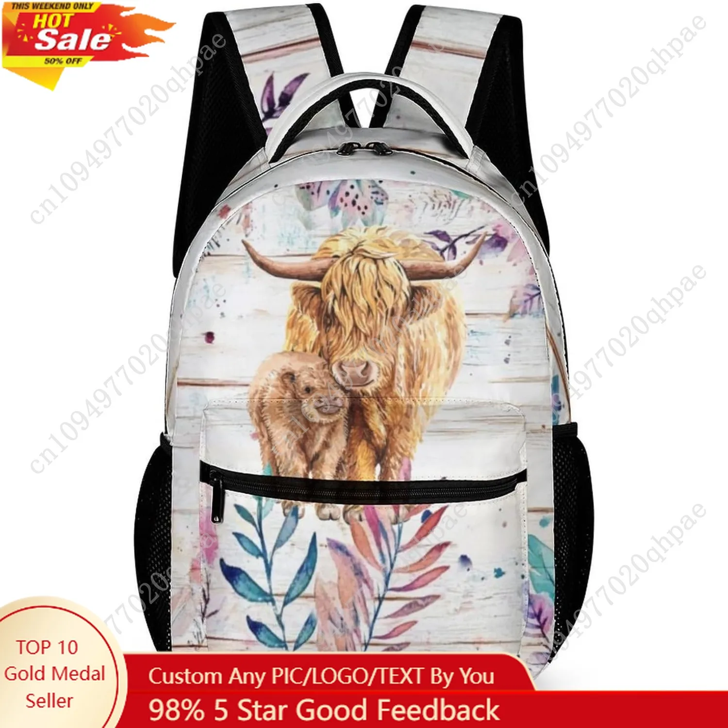 

Highland Cow Backpack for Kids Girls Boys School, 16 Inches Cute Highland Cow Theme Bookbag, Adjustable, Lightweight, Large Capa