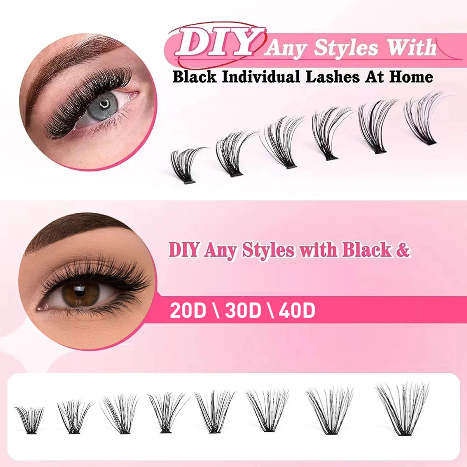 Set di colla e pinzette per extension ciglia naturali 20D 30D 40D fai-da-te con custodia per ciglia volume 1 scatola