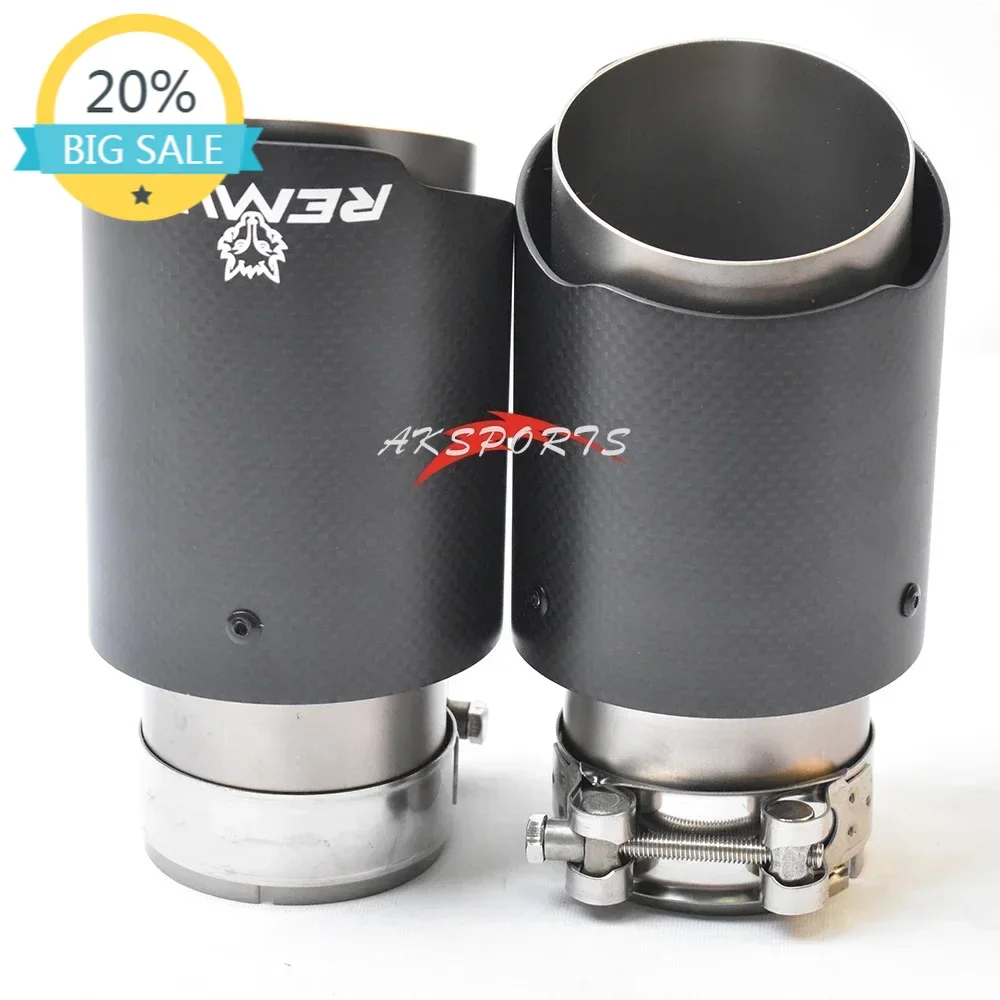 

1PC Car Straight Flange Matt Carbon Sandblasting Exhaust Pipe Stainless Steel Muffler Tip With Remus Logo