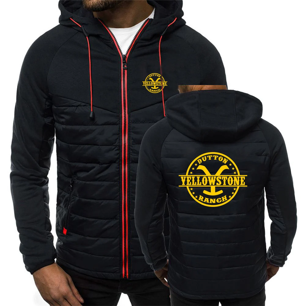 2024 Yellowstone Dutton Ranch Movie Logo Print Solid Color Patchwork Cotton Jacket Spring Autumn Men's Leisure Comfortable Coats