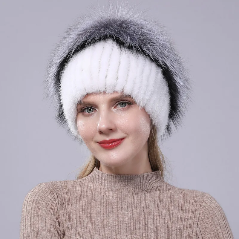 

Women's Hat Winter New Knitted Fashion Ear Fur Mink Warm Hat Couple New Hat