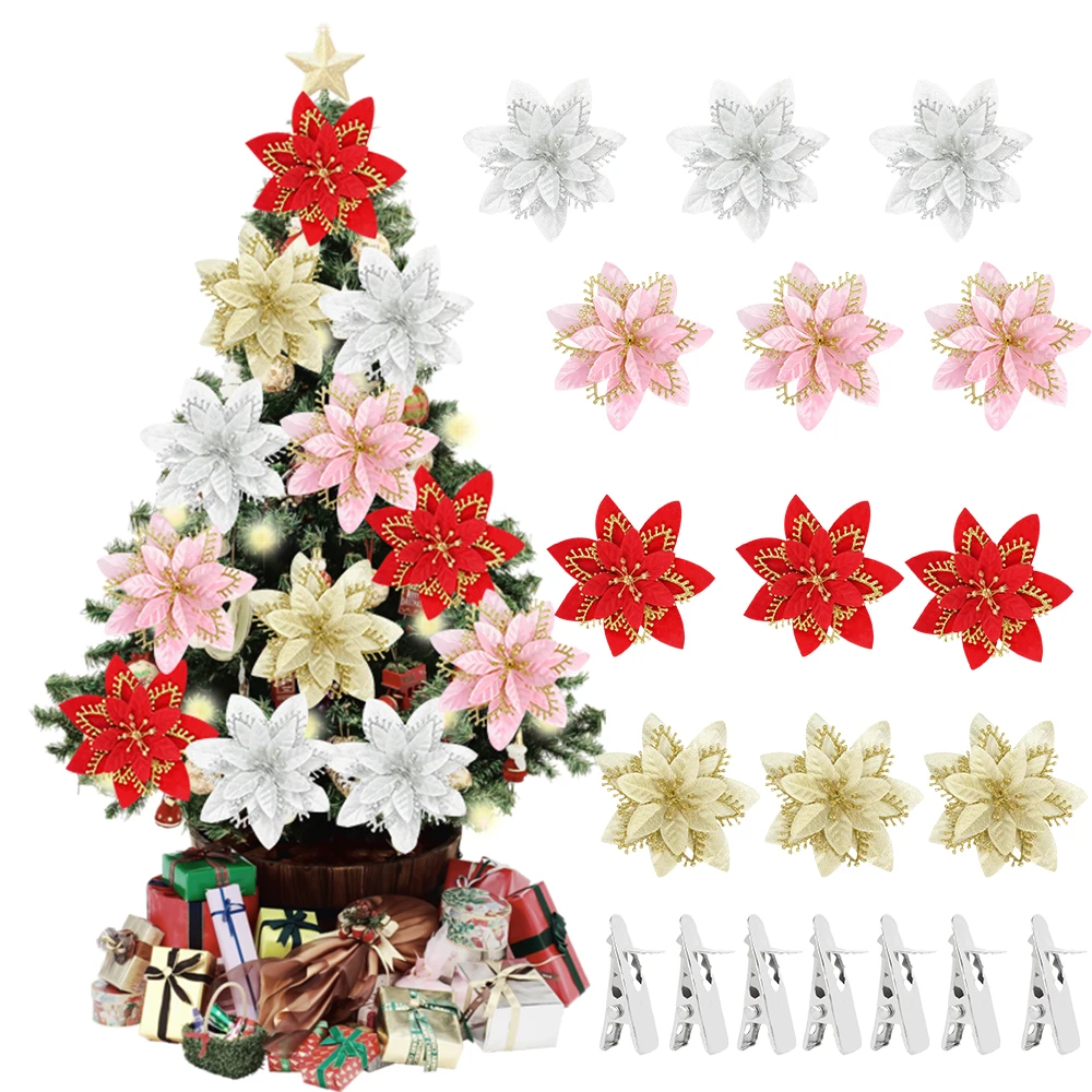 30/50pcs Mini Metal Clips Christmas Flowers Crocodile Clip DIY Wreath Accessories Xmas Tree Ornament Home Party Supplies