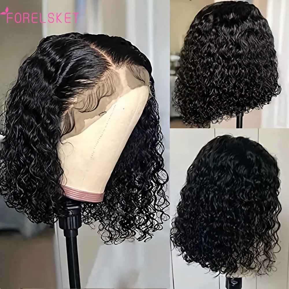 180% Density Side Part Deep Wave Bob Wigs Brazilian Curly Human Hair Wigs Pre Plucked Natural Color Human Hair Bob Wig For Women