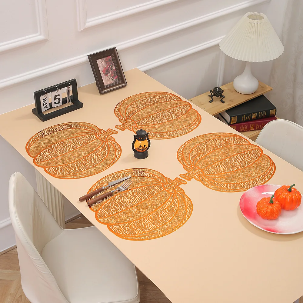 38cm Hollow Pumpkin Placemats PVC Pumpkin Table Mat Heat Resistant for Kitchen Table Dining Non-Slip Decor Kitchenware Placemat