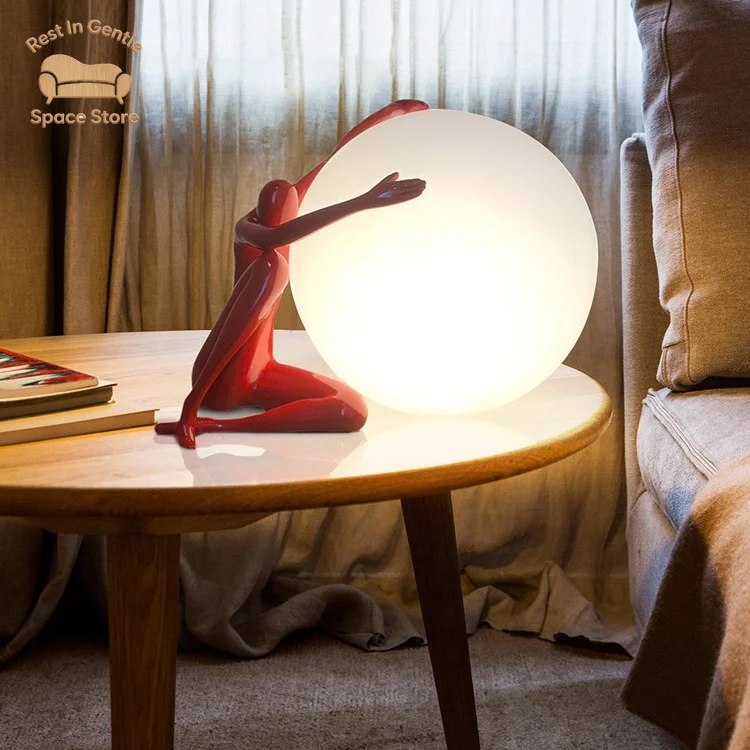 Factory Price Nordic Modern Art Sculpture Table Lamp Home Decoration Living Room Bedside Bar Dining Room Resin Light Emitting