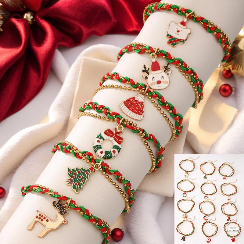 12 قطعة شجرة عيد الميلاد الكرتون سانتا كلوز ندفة الثلج سوار مجموعة للفتيات جميل عيد الميلاد سوار مجوهرات اكسسوارات هدايا
