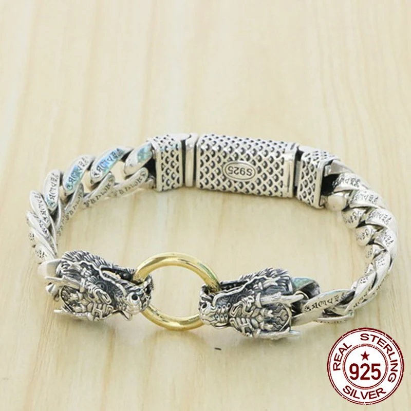 S925 sterling silver bracelet with stylish temperament  Personalized retro coarse style with dual leading and domineering style