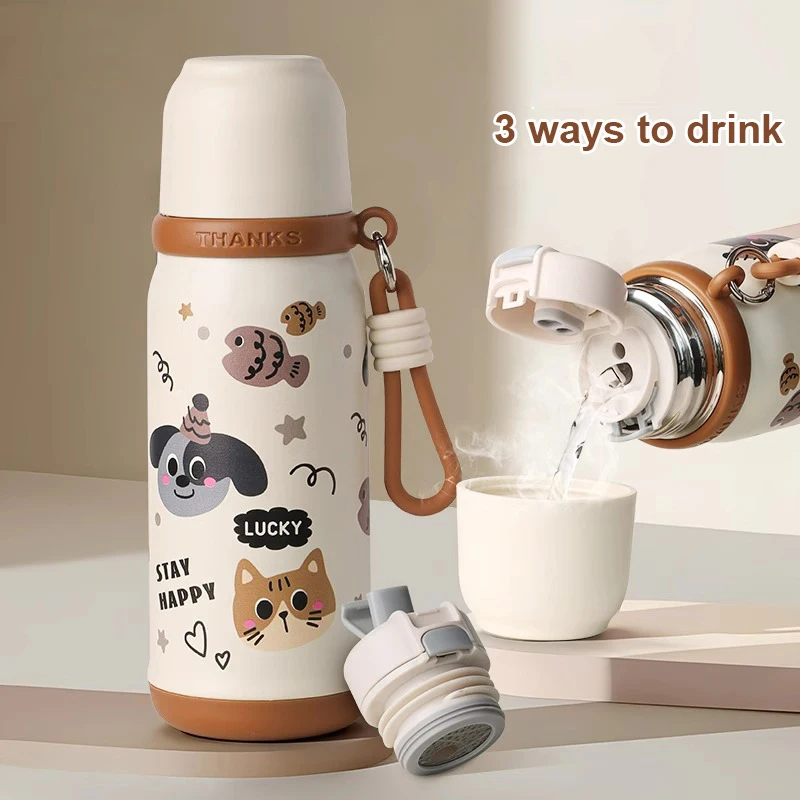 

500ml Cute Cat Thermos Tumbler Kawaii Water Bottle Stainless Steel Thermal Cup With Straw Portable Coffee Tea Drinking Cup Gift