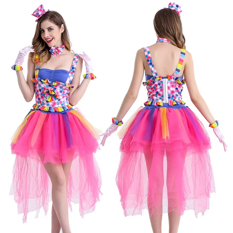 

Candy Colored Princess Skirt Halloween Clown Costume Circus Trainer Outfit Women's Ethnic Stage Costume Full Size Adult Women