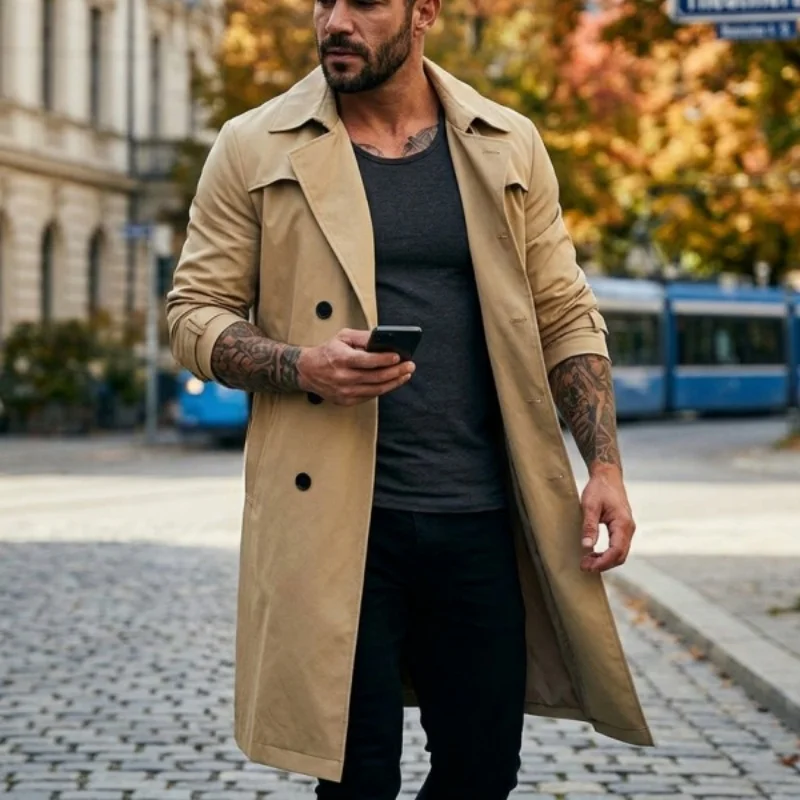 Fall New Trench Men's Streetwear Windbreaker Outerwear Lightweight Coat Business Casual Outdoor Extended Jacket Men's Clothing 4