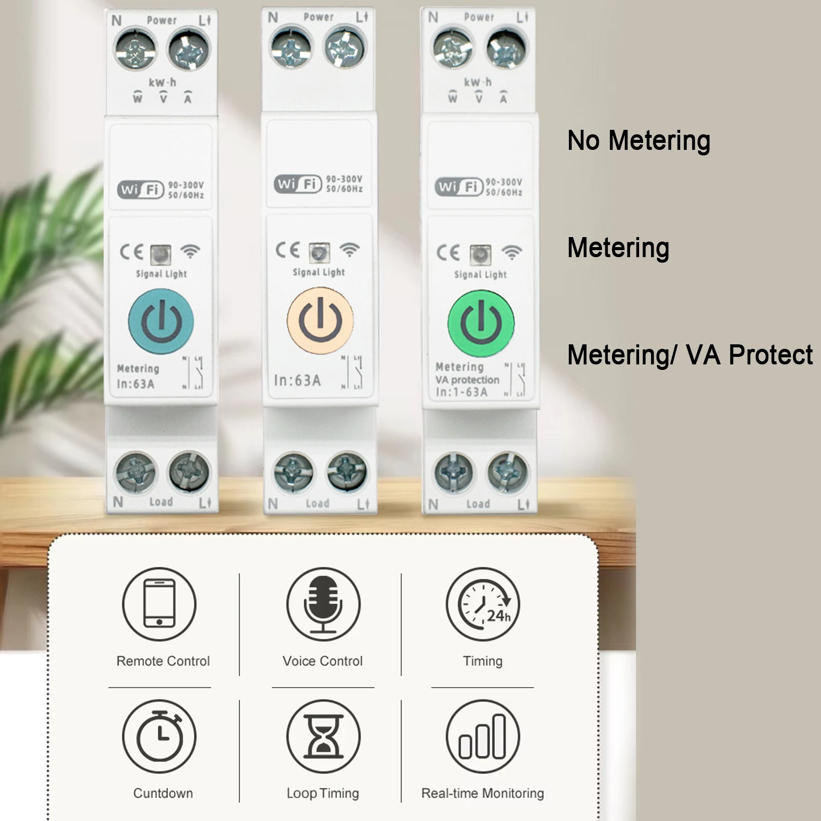 WIFI Circuit Breaker Switch Smart Tuya Energy Meter Voice Remote Control Timer Relay Voltage Current Protection 1-63A Adjustable