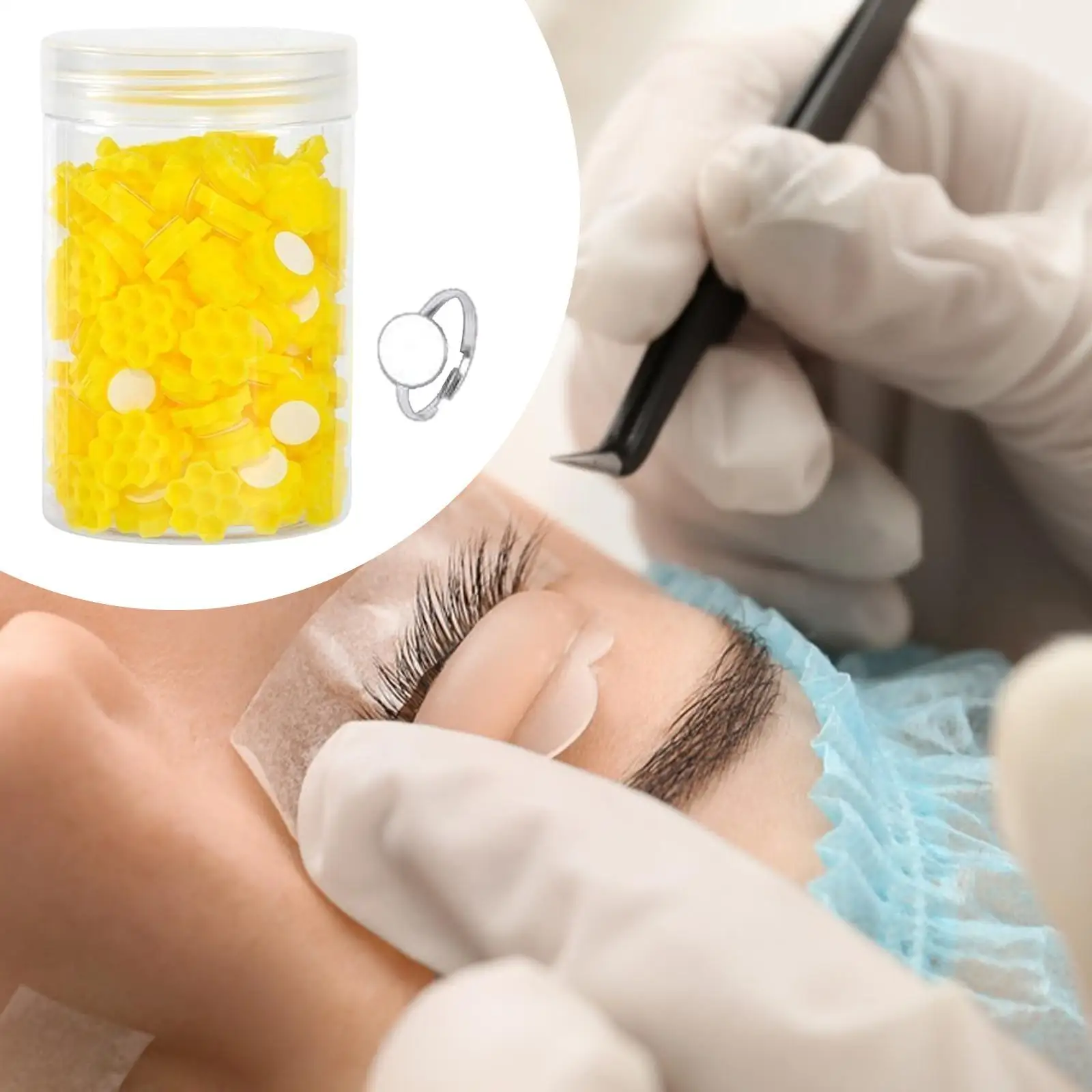 2xGlue Cups Lash Glue Ring Holder for Beauty Salon Cosmetology School Practice Honeycomb Yellow