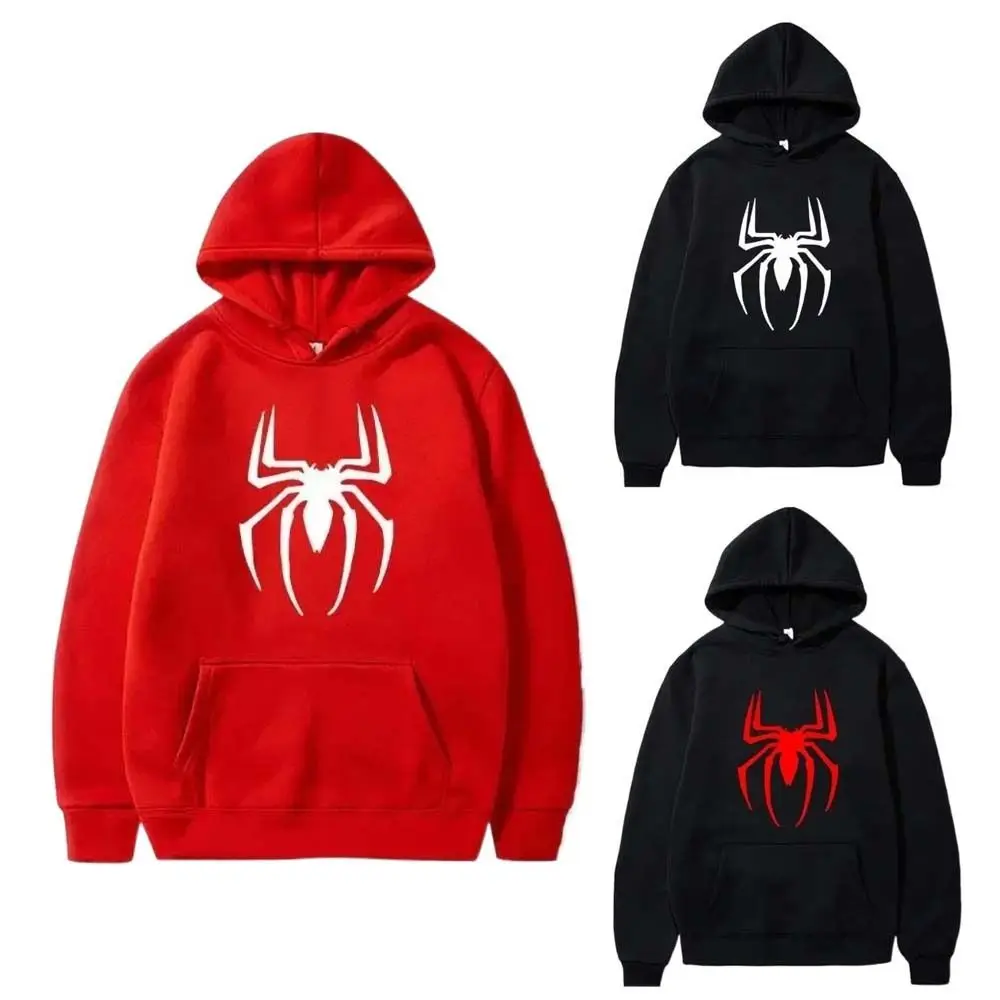 

Long Sleeve Spider Fleece Hoodies O-Neck Classic Pullovers Tops Women Streetwear Oversized Y2k Hoodie Sweatshirt Student