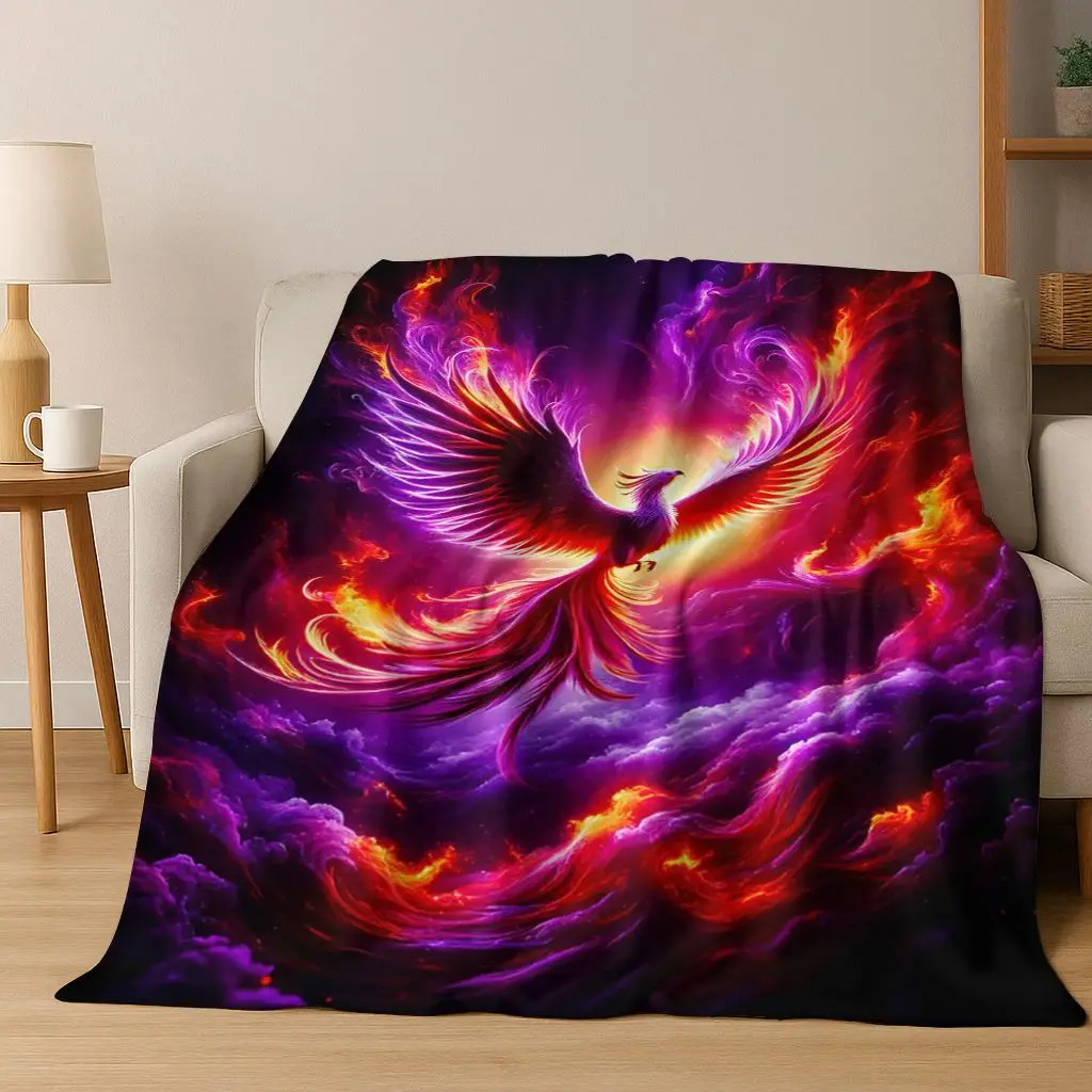 Colorful Rebirth Fire Phoenix Divine Bird Flannel Blanket,Warm and Cozy Soft Throw Blanket for Home Bedroom Bed Sofa Cover Kid