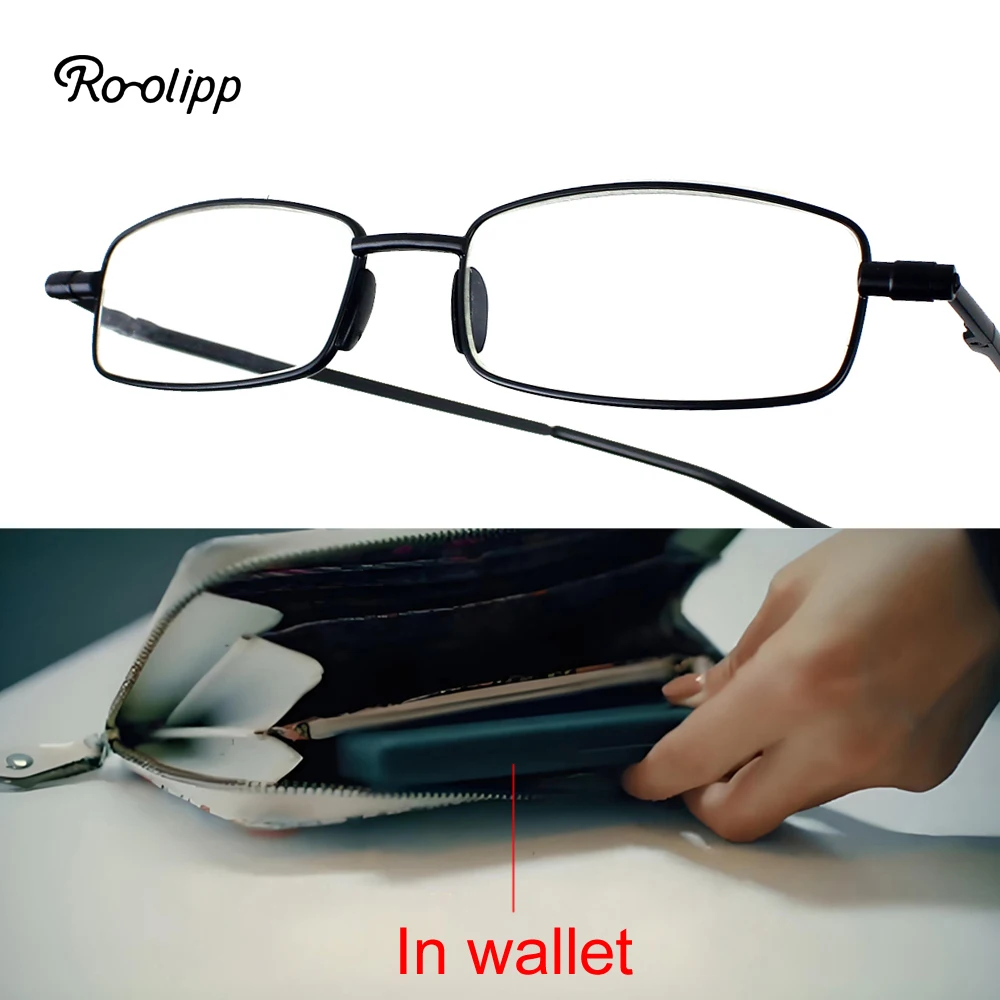 

Rolipop Portable Metal Full Frame Reading Glasses with 1.3cm Ultra Thin Case Unisex Presbyopia Eyeglasses