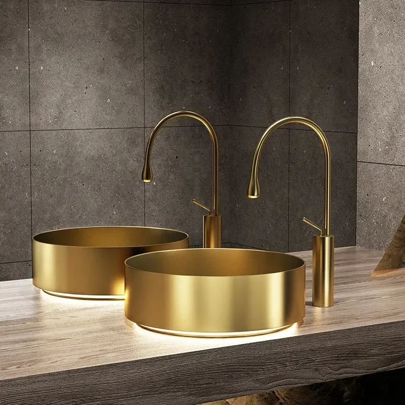 Stainless steel countertop basin with light Bar personalized creative wash basin