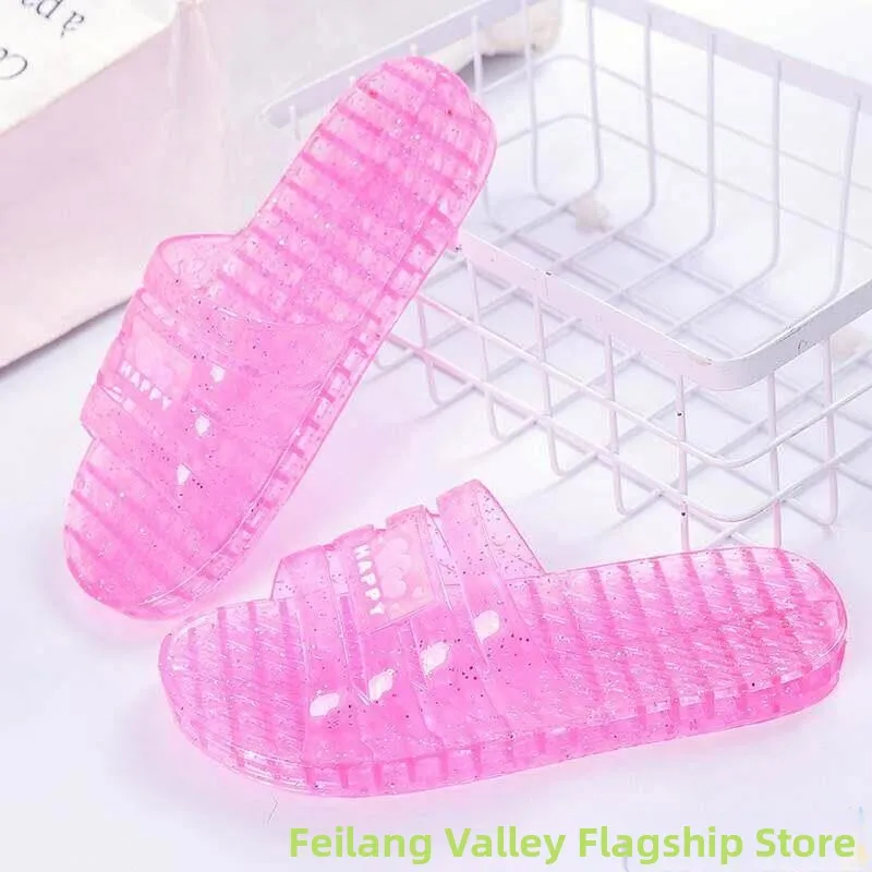 Sandalias Transparentes de Gel Cristalino para Mujer, con Suela Plana y Hueca, Antideslizantes, de Goma, para Verano, Baño, Universales, Tipo Chanclas para Estudiantes