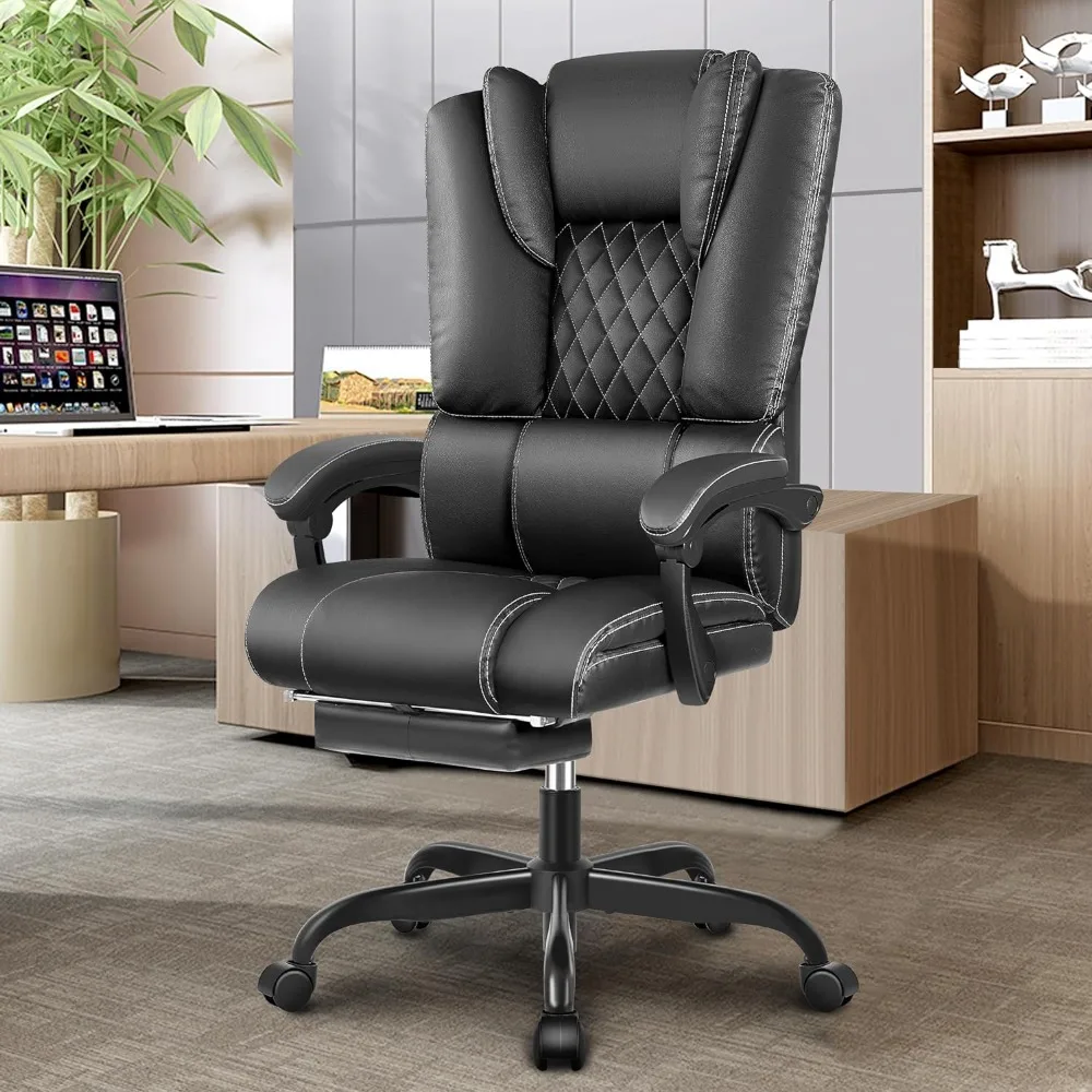 

Comfy Heavy Duty Home Office Desk Chairs Computer Chair with Footrest Executive Leather Office Chair High Back Reclining