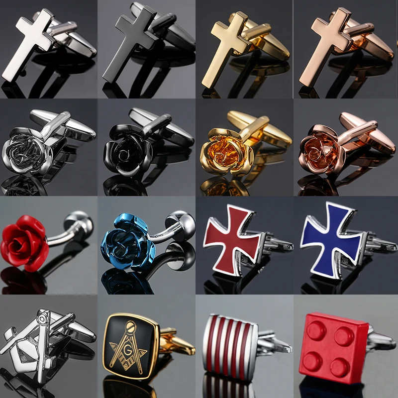 

High quality masonic rose cross cufflinks Men's French Shirt Building Block Cufflinks, Factory Direct Sales