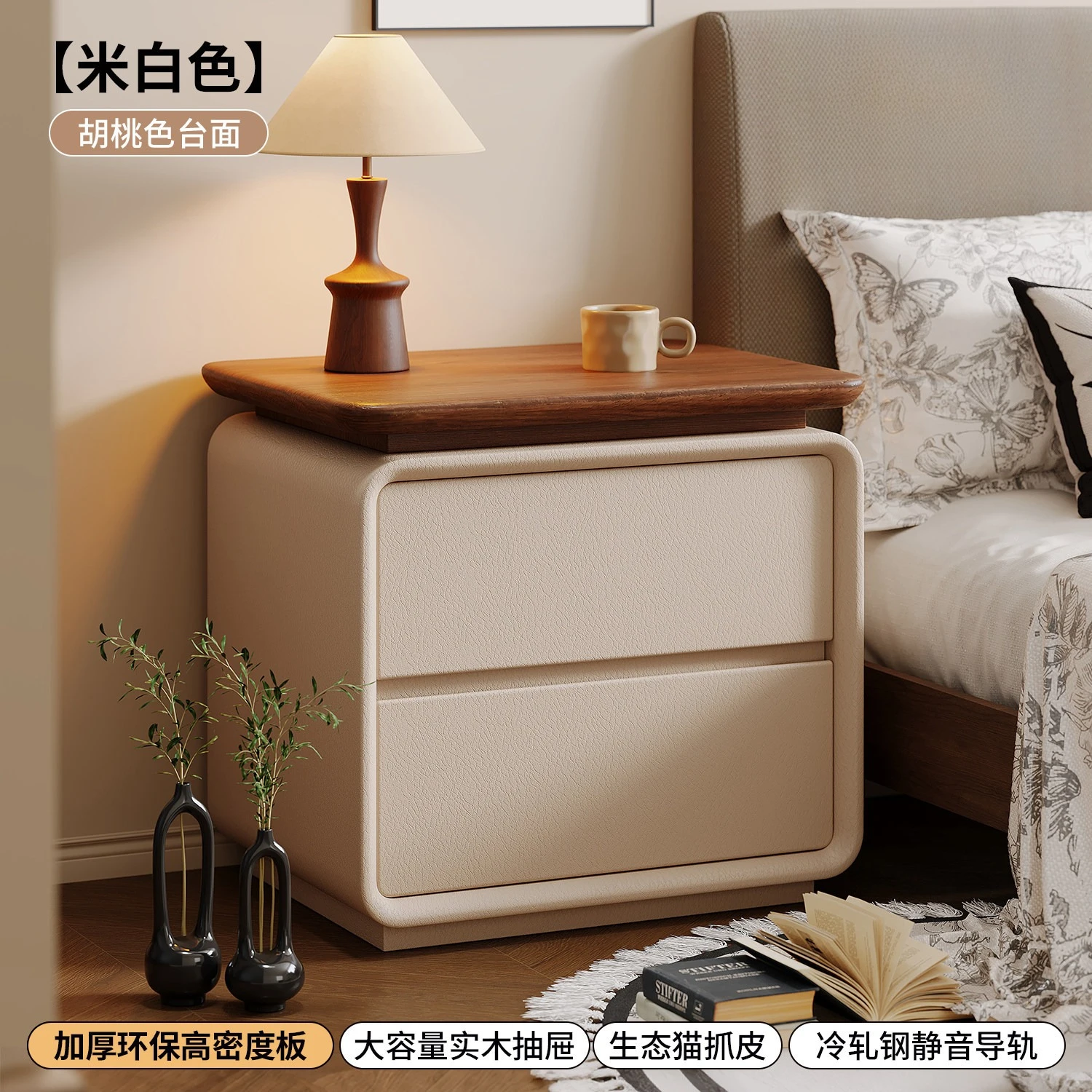 Medieval style bedside table, household bedroom, children's bedside storage cabinet, light luxury, high-end and simple