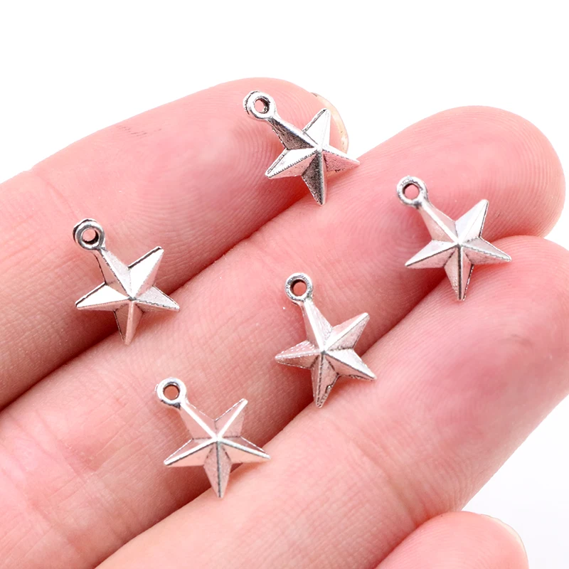 30pcs 3D Star Charms Pendant 11x8mm Small Alloy Metal Pendants DIY Jewelry Making Accessories Findings for Earrings Bracelet