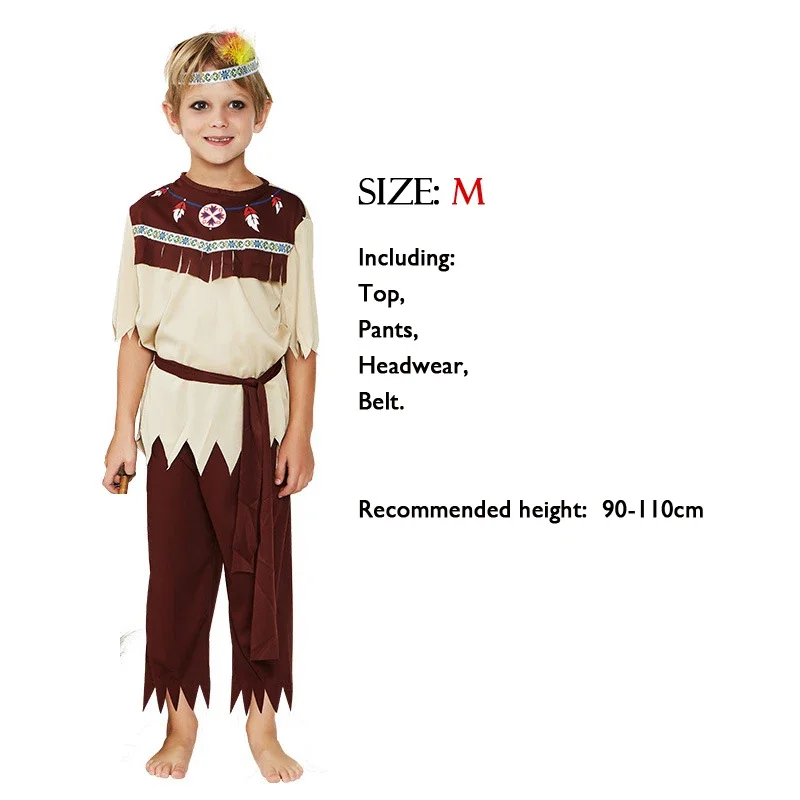 2025 Indians Outfit Primitive People Wild Man Halloween Costumes For Boy Gilr Kids Family Clothing Performance Show Fancy Party