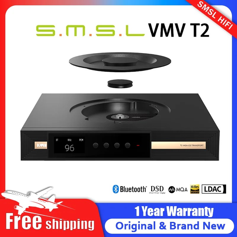 

SMSL VMV T2 Hi-Res CD Player Digital Audio MQA DSD512 HI-End Bluetooth5.1 DSD512 LDAC Aptx-HD 32bit/768kHz With Remote Control