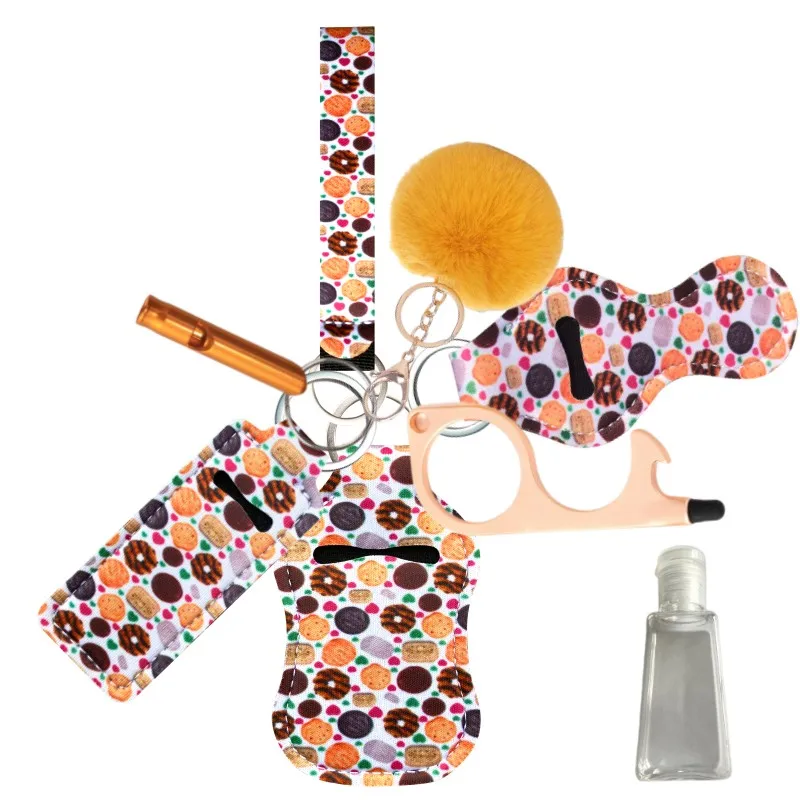 Keychain for Girls Women Key Ring with Hand Sanitizer Bottle Holder Pompom Whistle