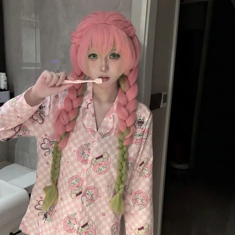 

Demon Slayer Anime Pajamas Print Mitsuri Kanroji Peripheral Goods Sleepwear Autumn New Homewear Set Comfortable Cartoon Cosplay