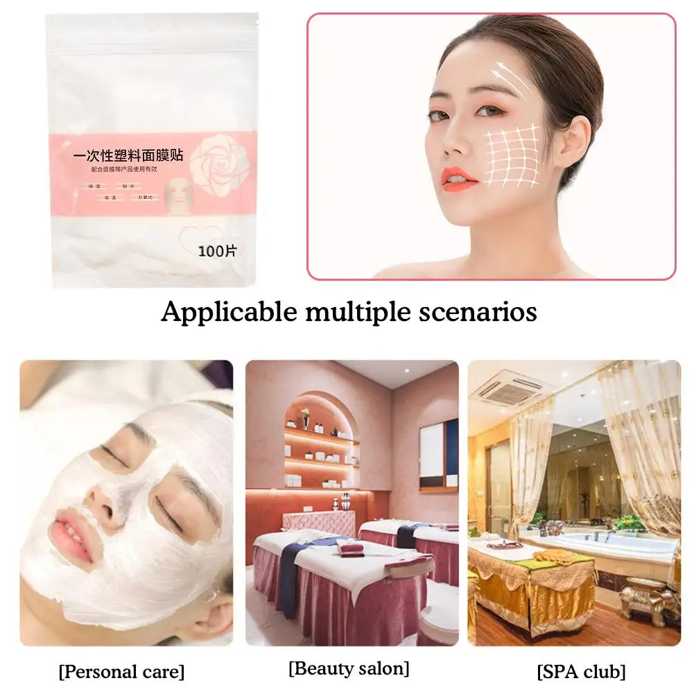 100 Disposable Facial Fresh-keeping Films, Paper Fresh Film, Plastic Makeup, Facial Water Mask for women J5R2