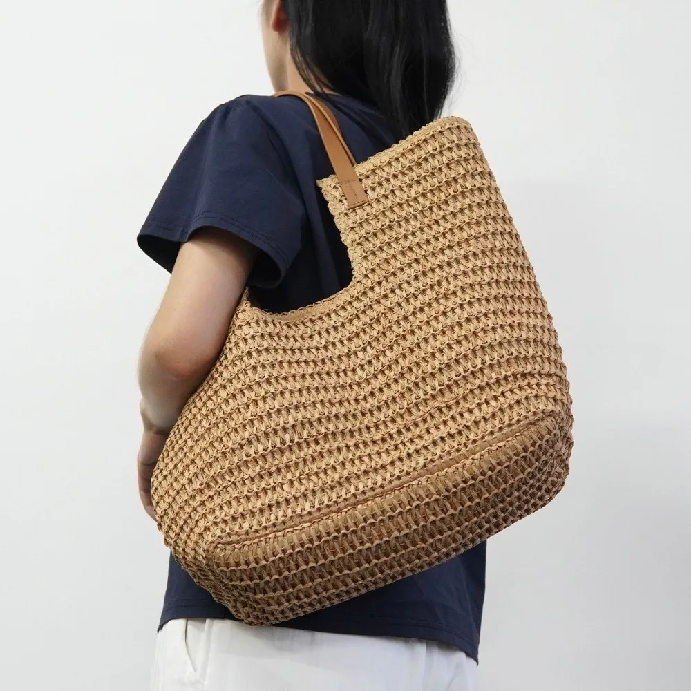 

Летняя винтажная соломенная сумка через плечо ручной работы, повседневная плетеная сумка-тоут в богемном стиле, экологичная сумка для покупок и путешествий