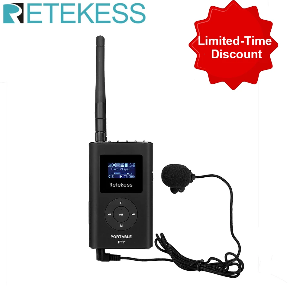 RETEKESS FT11 0.3W Wireless FM Transmitter Portable MP3 Player Support TF Card AUX Input FM Broadcast for Tour Church Meeting