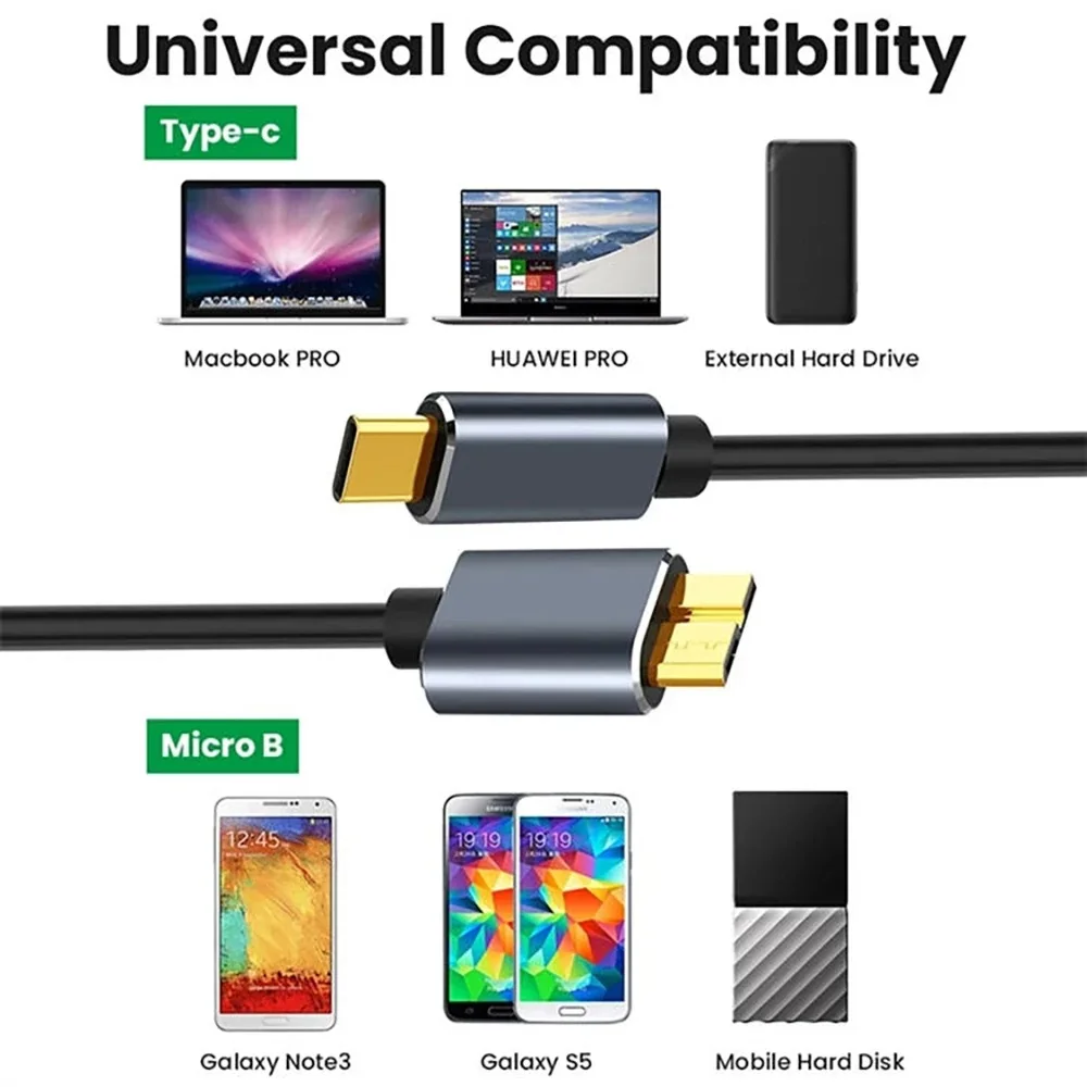 Type C to Micro B USB3.0 5Gbps High-Speed Data Cable USB C Data Connector Adapter For Hard Drive MacBook SSD HDD Camera Cord