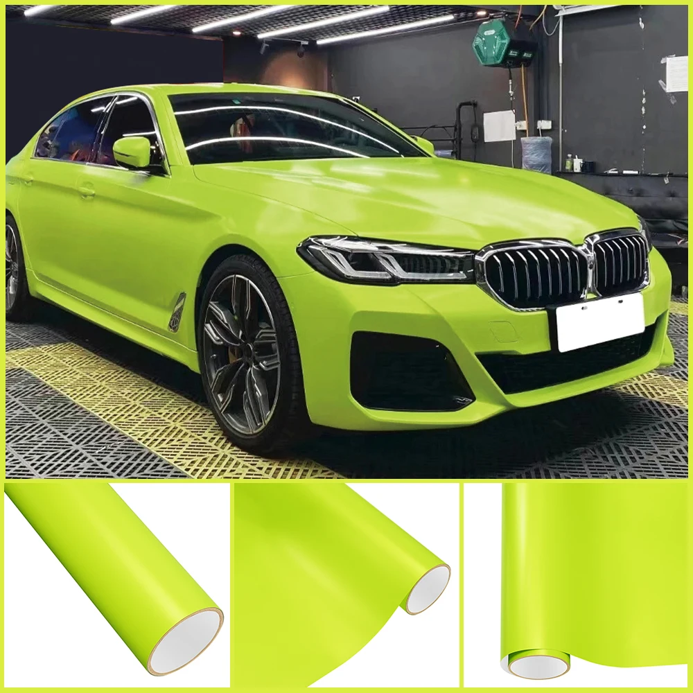 

Premium Metallic Matte Yellow Green PET Wrap Vinyl Film Car Body DIY PVC Decal Protective Cover Sticker Auto Tuning Accessories