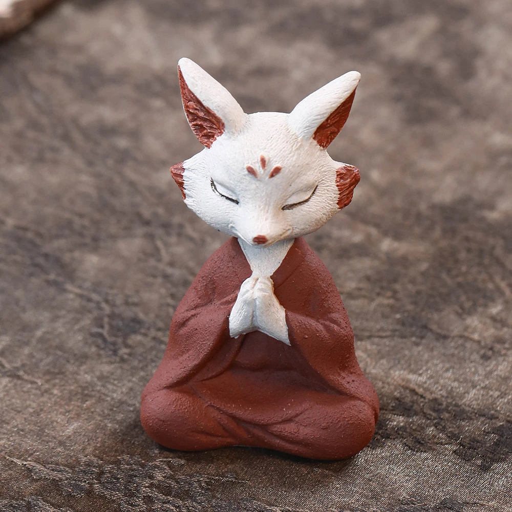 New Yixing Purple Clay Tea Pet Fox Handmade Small Figurine Zen-inspired Nine-tailed Fox Sculpture Tea Table, Creative Tea Play
