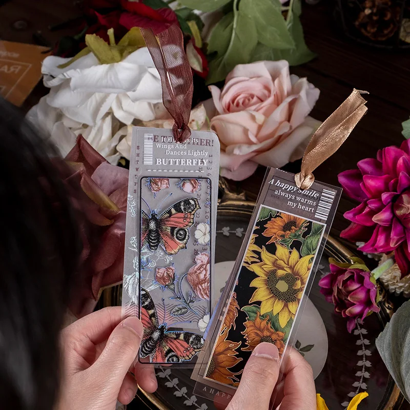4pcs Retro Flower Butterfly Bookmark PVC Matte Reading Book Mark Vintage Reading School Classroom Library Student Supplies