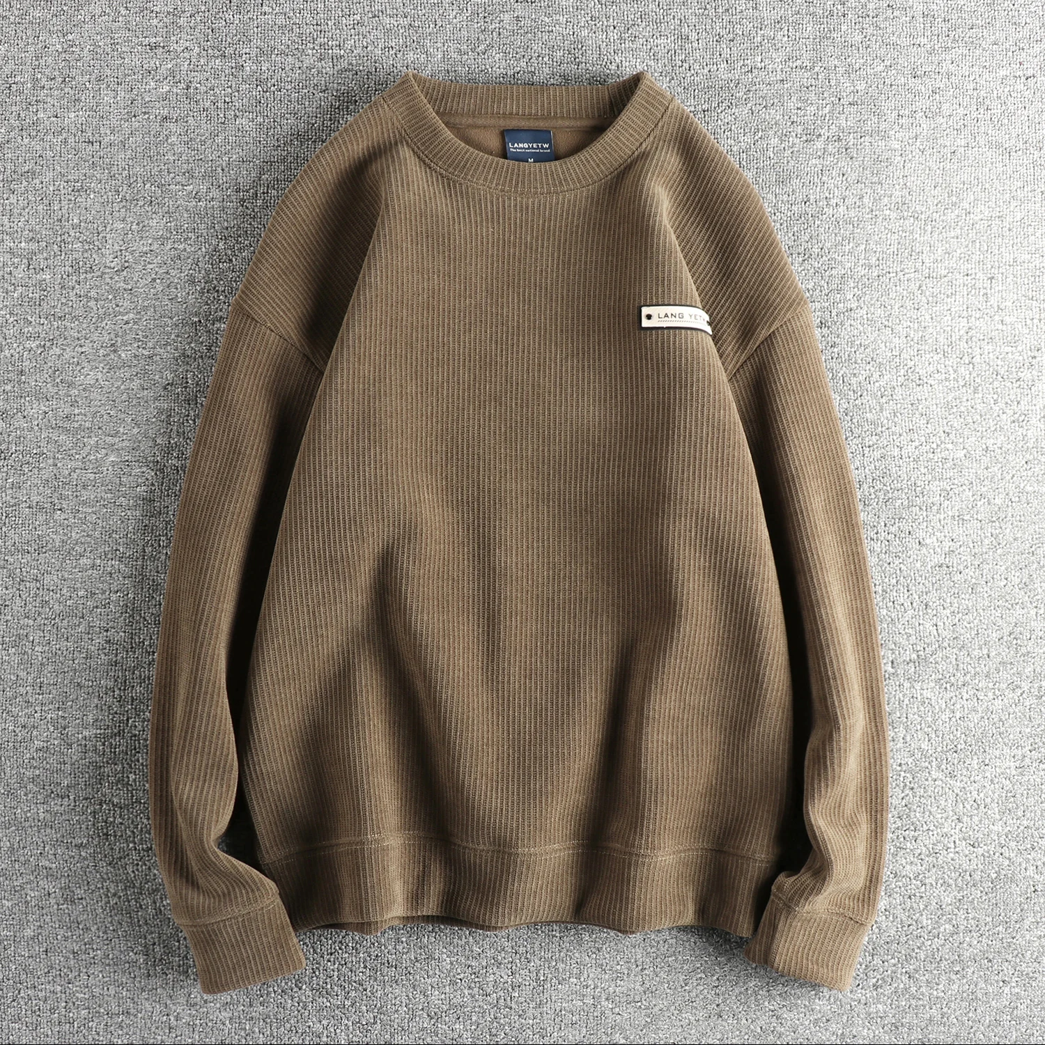 

Зимние новые американские ретро трикотажные толстовки с длинными рукавами и круглым вырезом в стиле ретро, мужская повседневная толстая бархатная спортивная одежда