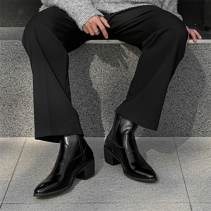 الشتاء المألوف الرجال تشيلسي الأحذية السوداء عارضة مريحة للتنفس المألوف سستة العلامة التجارية الأحذية الاتجاه البريطاني أحذية الرجال #3